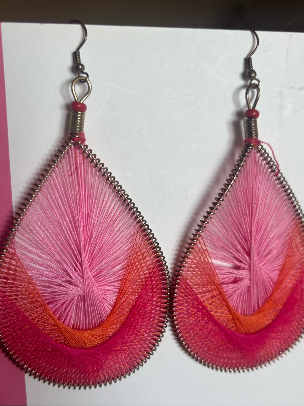 Pink & Orange Thread Teardrop Drop Earrings - Women Jewelry